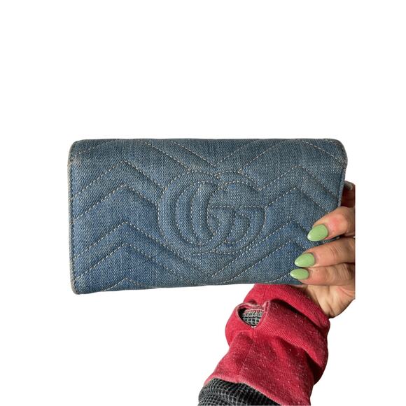 NWT Gucci Marmont Denim Pearl Zippy Wallet Limited Edition Preppy Denim Glam - Picture 6 of 13